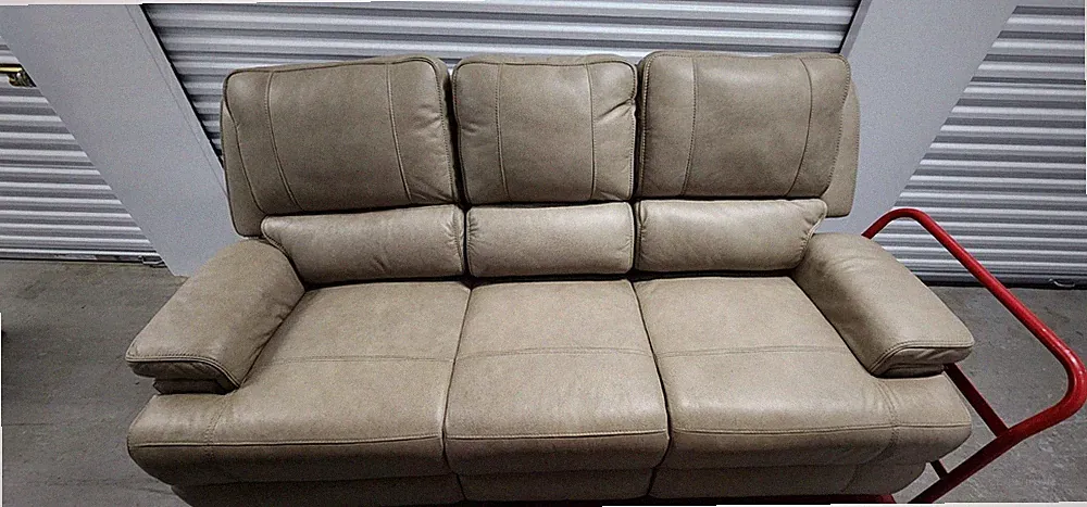 Bassett Leather Powered Sofa - beige, used